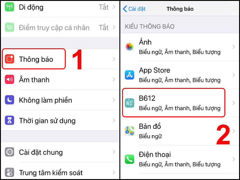 Chọn ứng dụng mà bạn muốn bật hoặc tắt thông báo